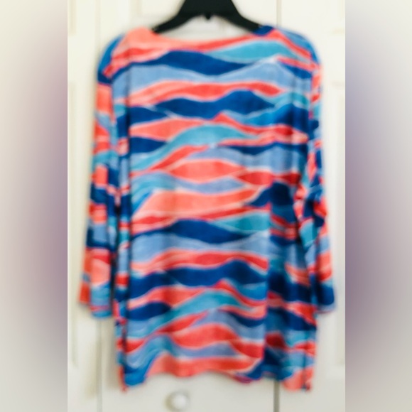 ALFRED DUNNER PLUS SIZE 3X TOP CREW NECK NEPTUNE BEACH 3/4 SLEEVE WAVES TUNIC - Picture 3 of 6